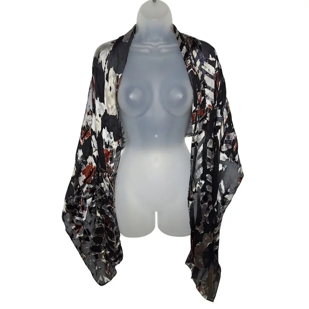 Cynthia Rowley Silk Burnout Scarf Wrap Formal Dressy Metallic Artsy Art to Wear